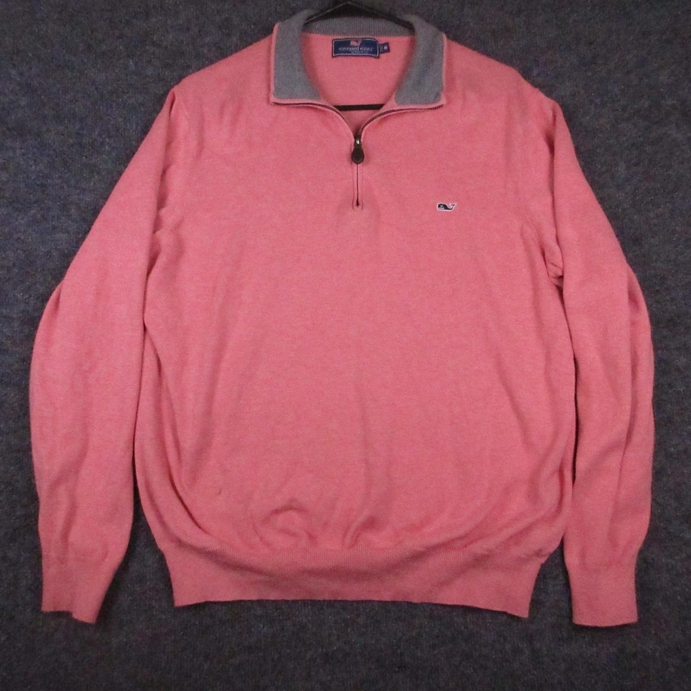 Vineyard Vines Sweater Mens Medium Pink 1/4 Zip Mock Neck Knit Logo Pullover